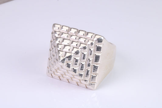 Very large and very heavy Pyramid ring, made from solid cast silver, British Hallmarked