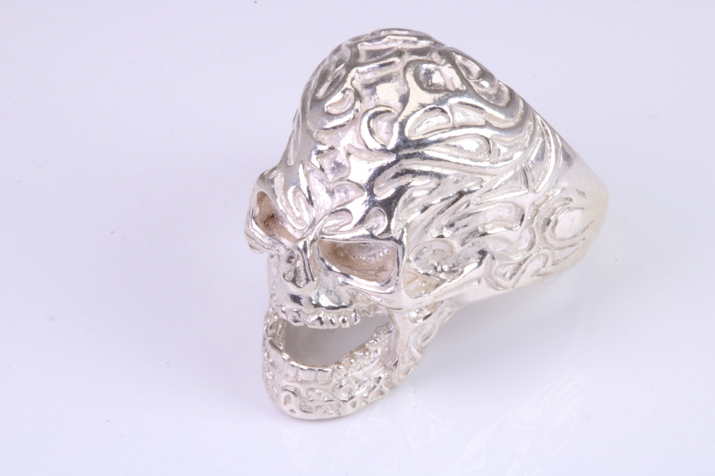 Very large detailed Skull ring, made from solid cast silver, British Hallmarked