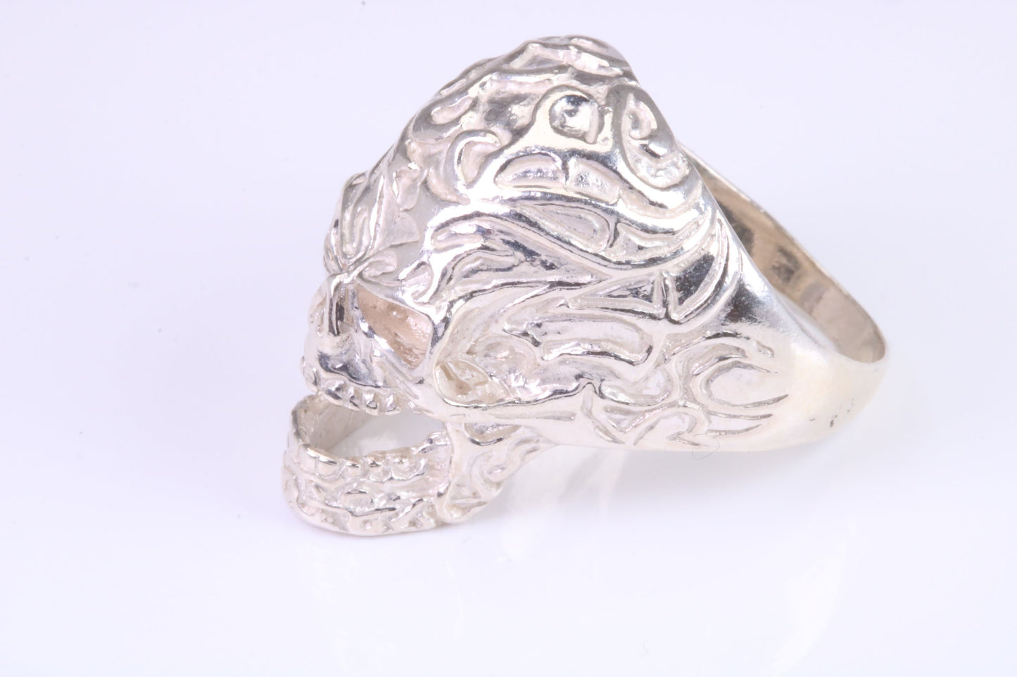 Very large detailed Skull ring, made from solid cast silver, British Hallmarked