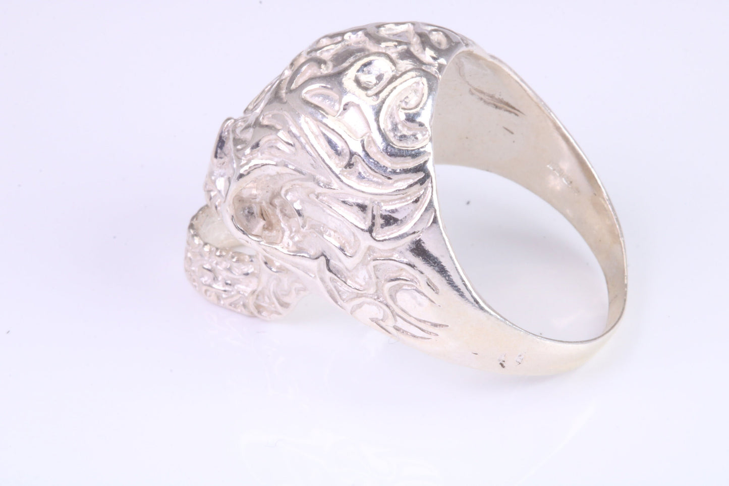 Very large detailed Skull ring, made from solid cast silver, British Hallmarked