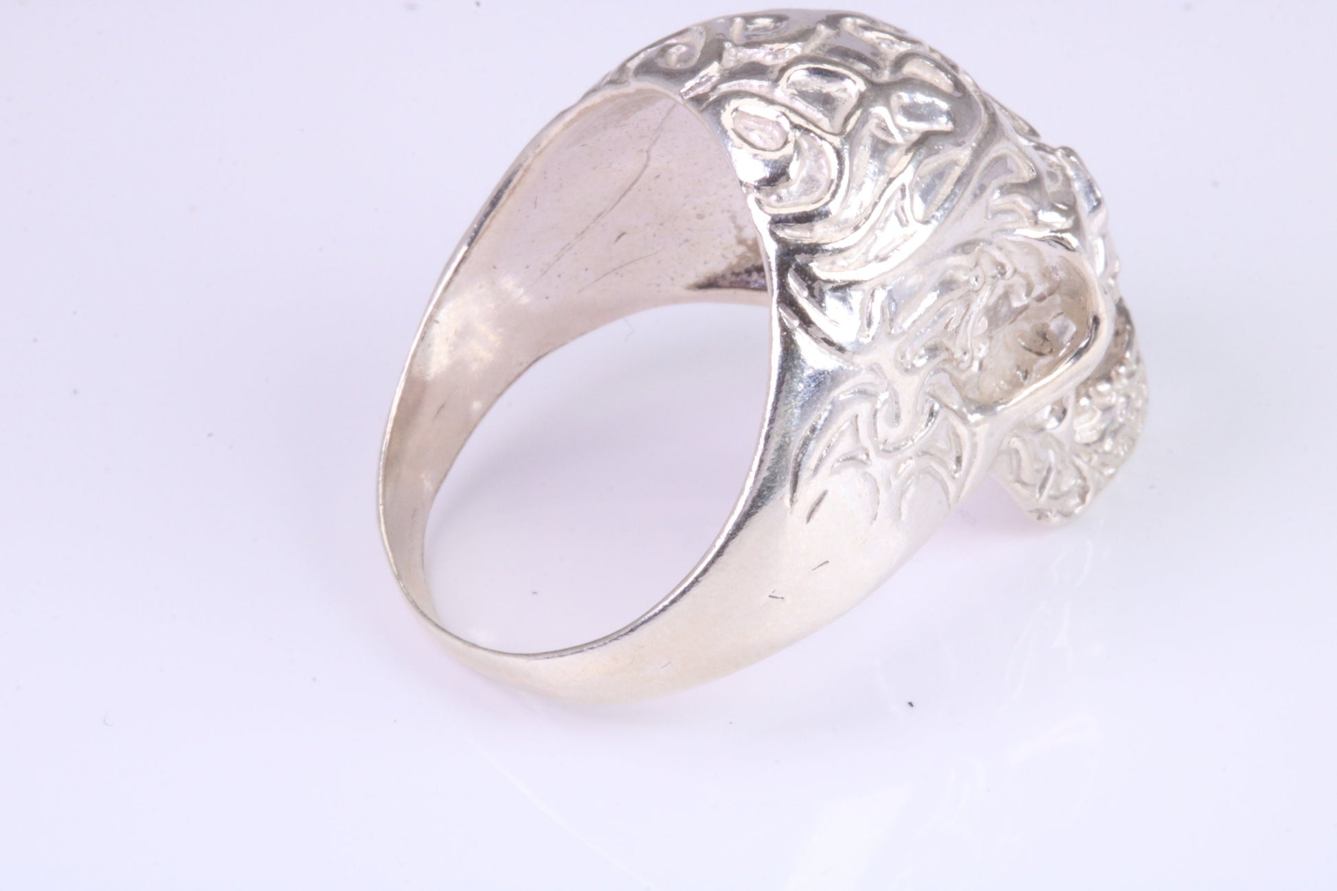 Very large detailed Skull ring, made from solid cast silver, British Hallmarked