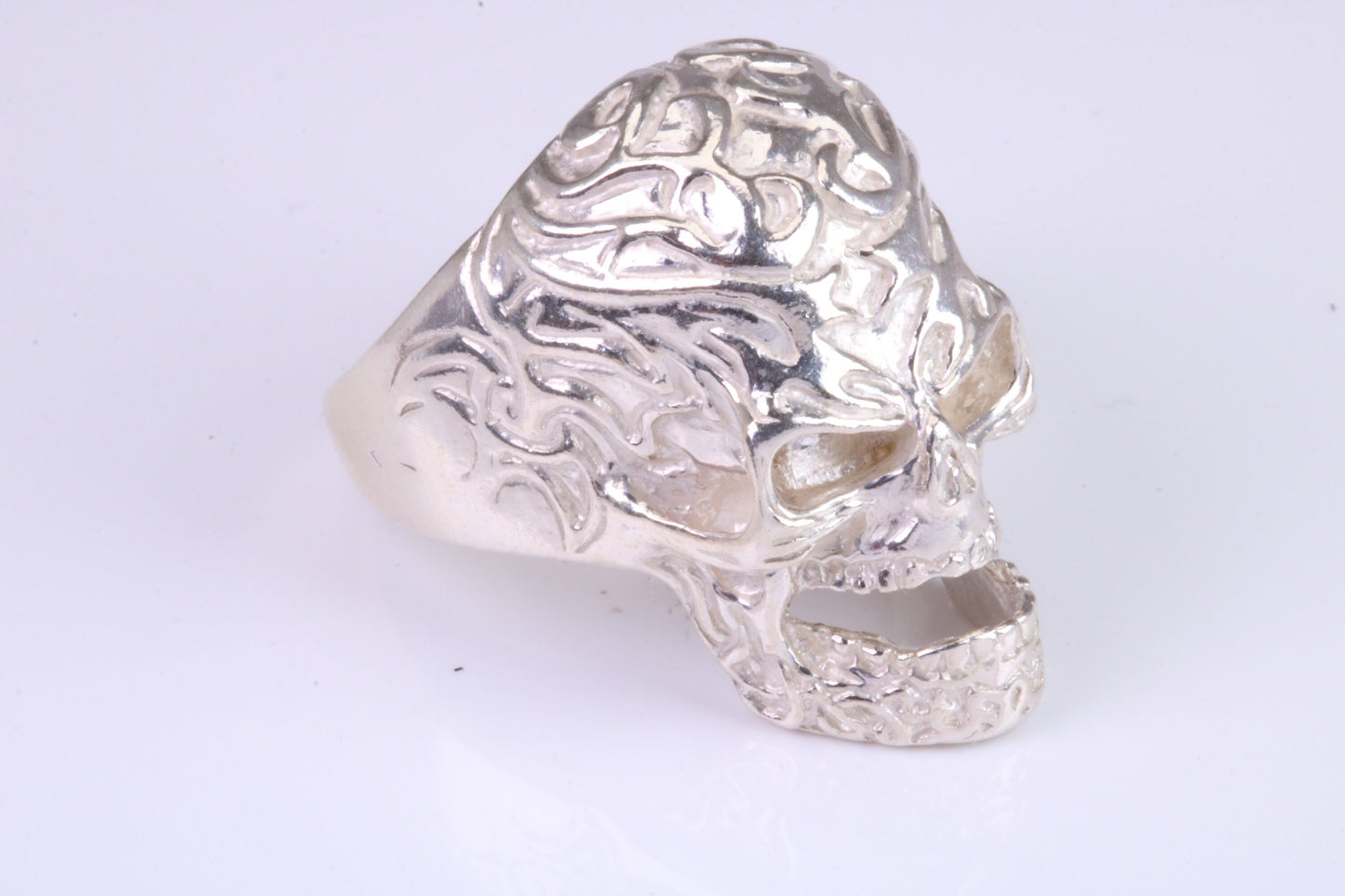 Very large detailed Skull ring, made from solid cast silver, British Hallmarked