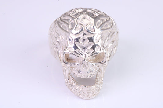 Very large detailed Skull ring, made from solid cast silver, British Hallmarked