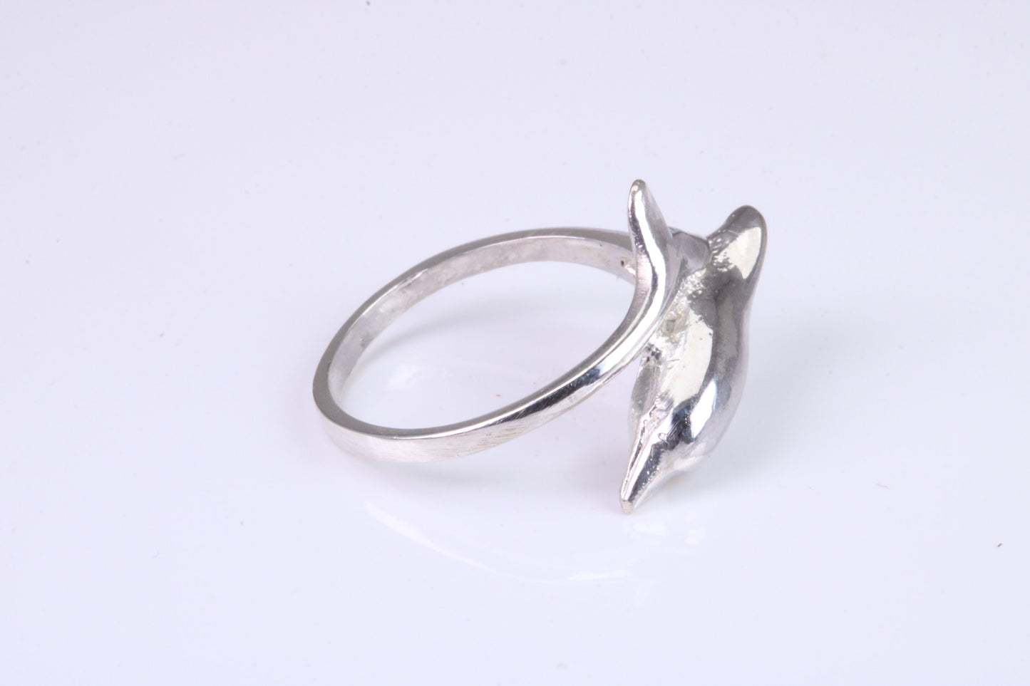 Dolphin ring, solid silver with high polished finish