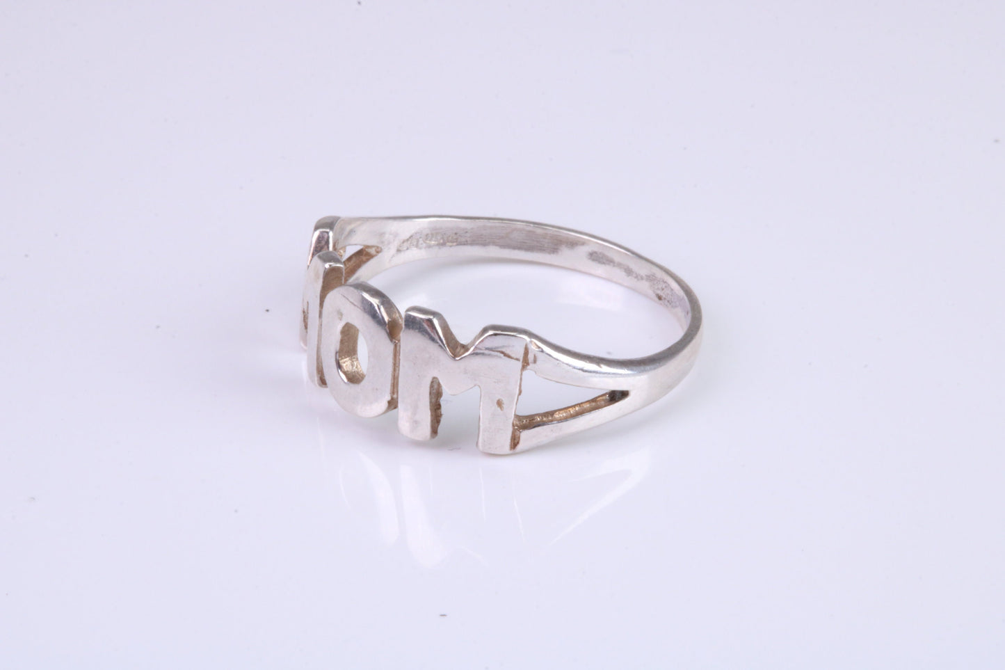 Dainty Mum ring, made from solid cast silver with high polished finish