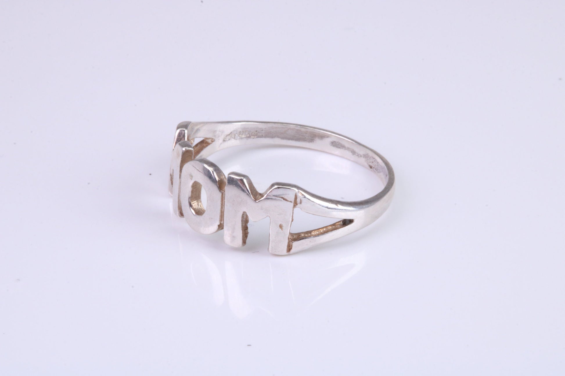 Dainty Mum ring, made from solid cast silver with high polished finish
