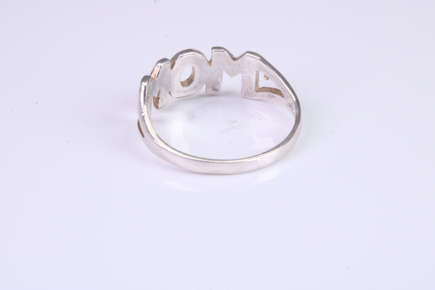 Dainty Mum ring, made from solid cast silver with high polished finish