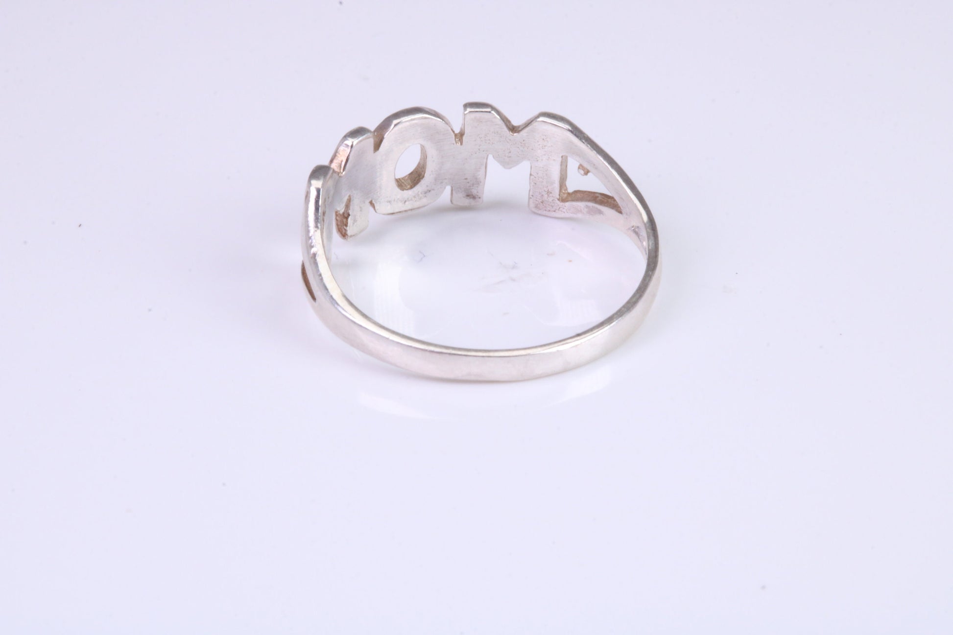Dainty Mum ring, made from solid cast silver with high polished finish