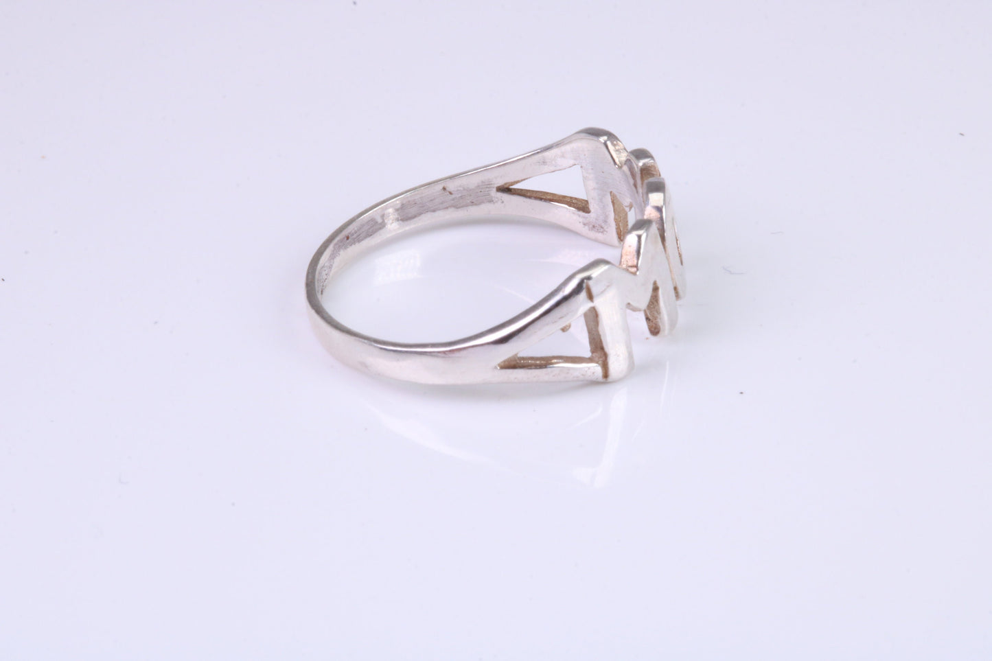 Dainty Mum ring, made from solid cast silver with high polished finish