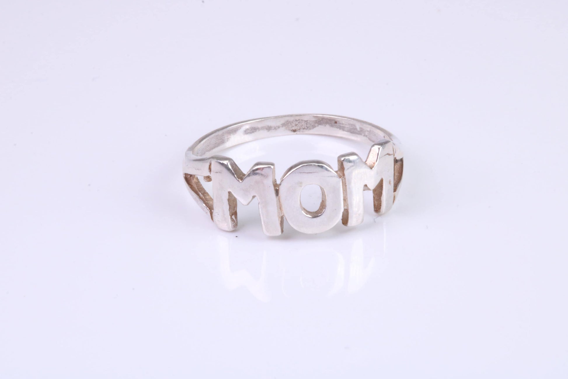 Dainty Mum ring, made from solid cast silver with high polished finish