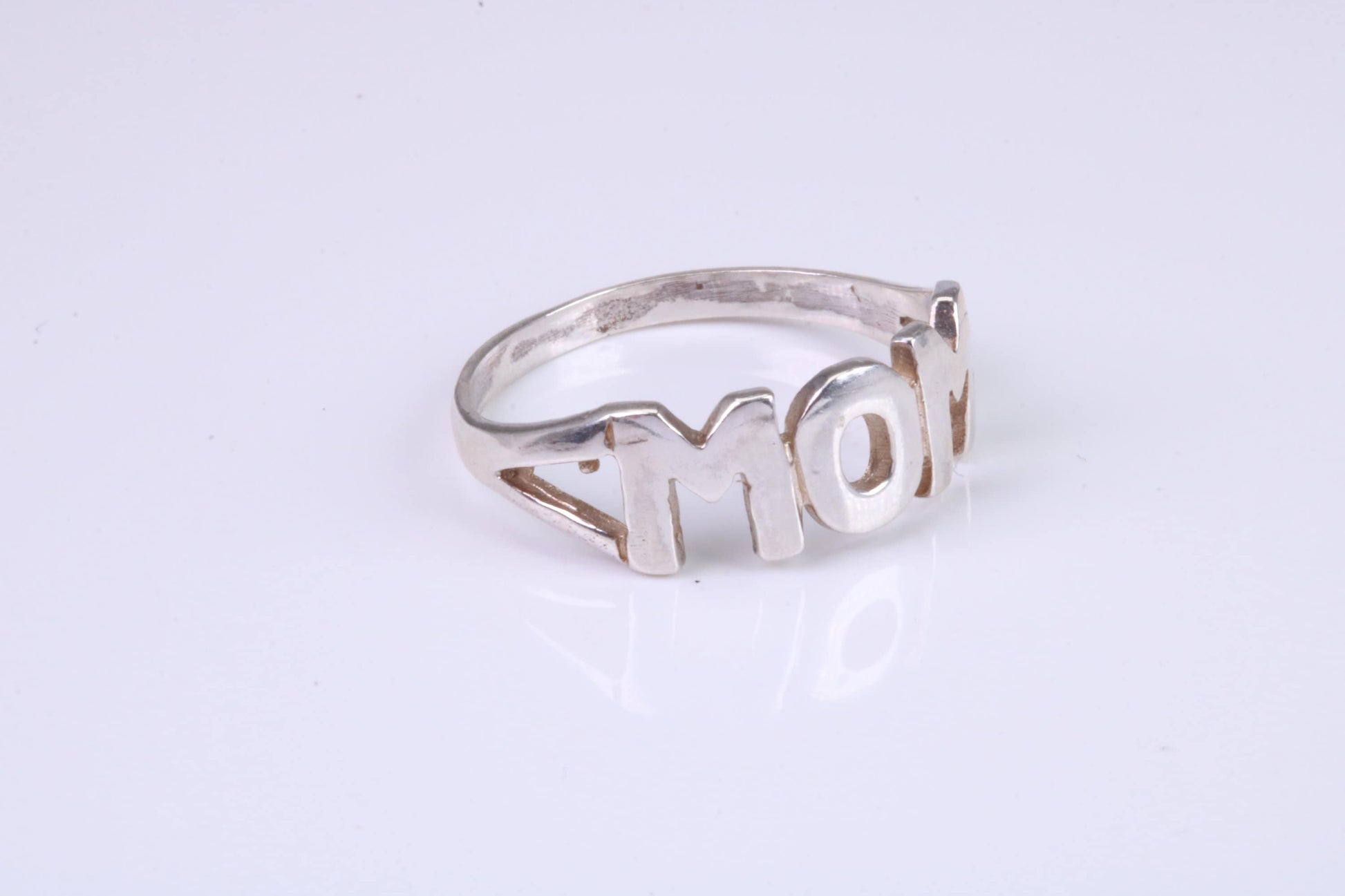 Dainty Mum ring, made from solid cast silver with high polished finish