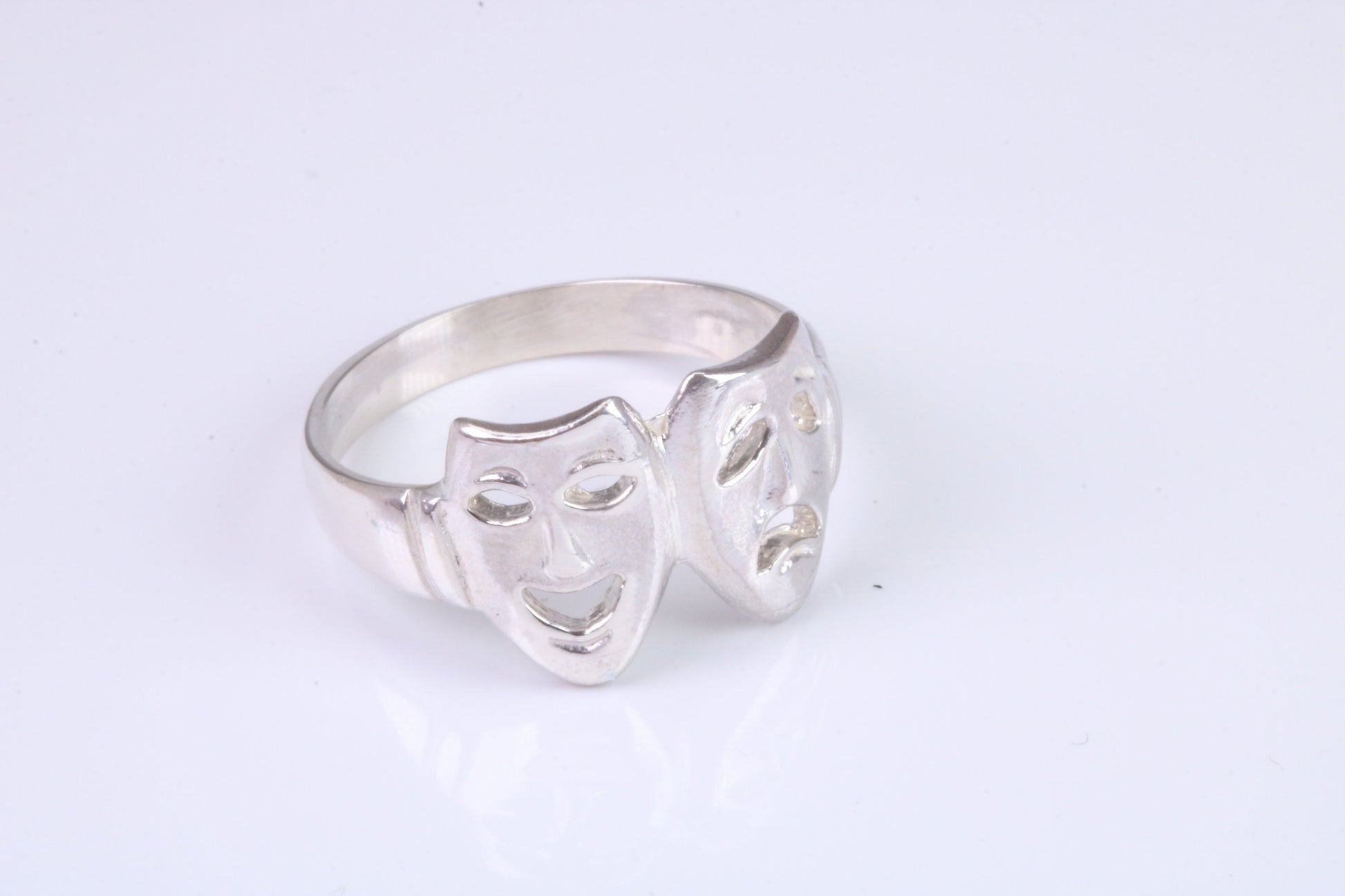 Happy and Sad Mask Ring, made from solid cast silver