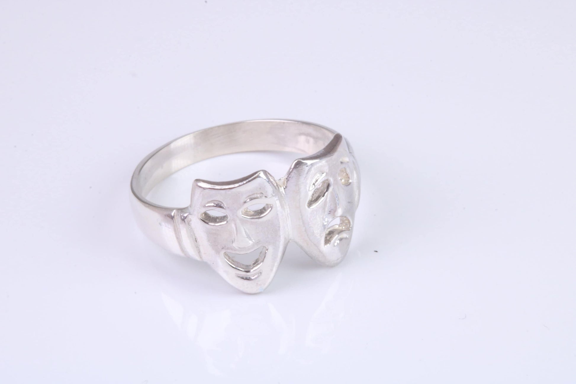 Happy and Sad Mask Ring, made from solid cast silver