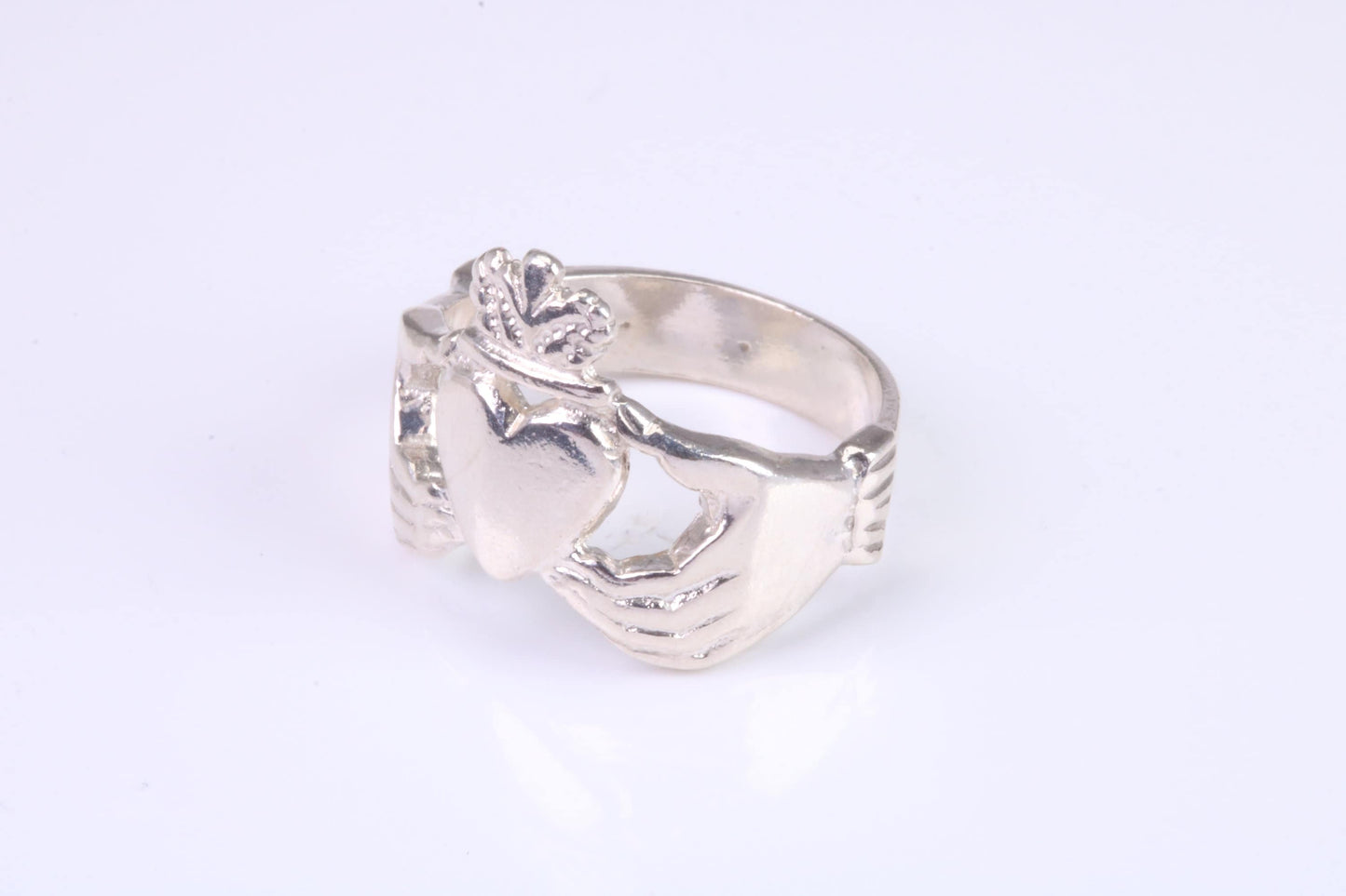 Simple Claddagh Ring, made from solid cast silver with high polished finish