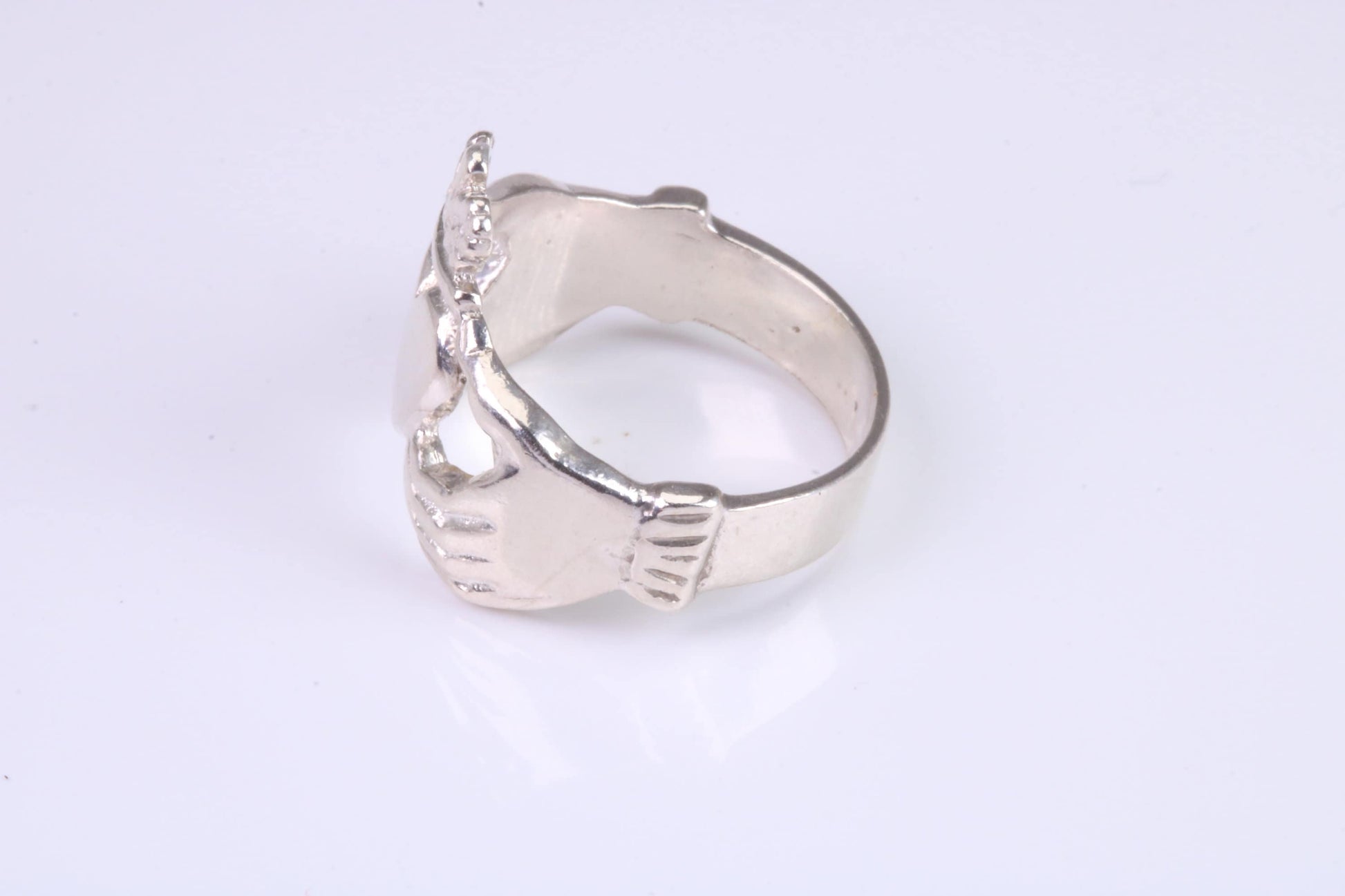 Simple Claddagh Ring, made from solid cast silver with high polished finish