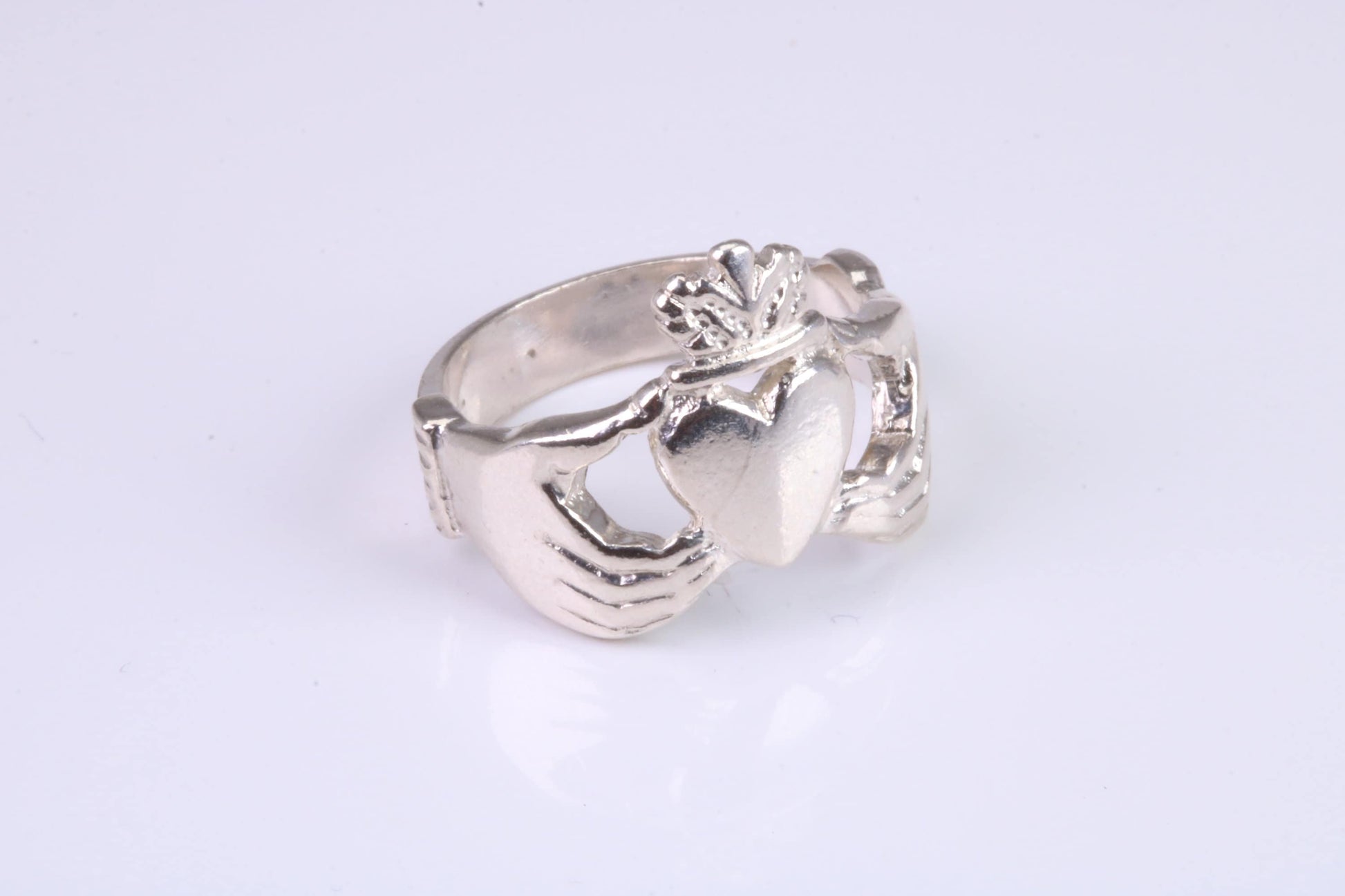 Simple Claddagh Ring, made from solid cast silver with high polished finish