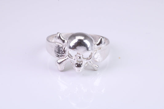 Skull and Bones ring,solid sterling silver, perfect for ladies and gents. Available in silver, yellow gold, white gold and platinum