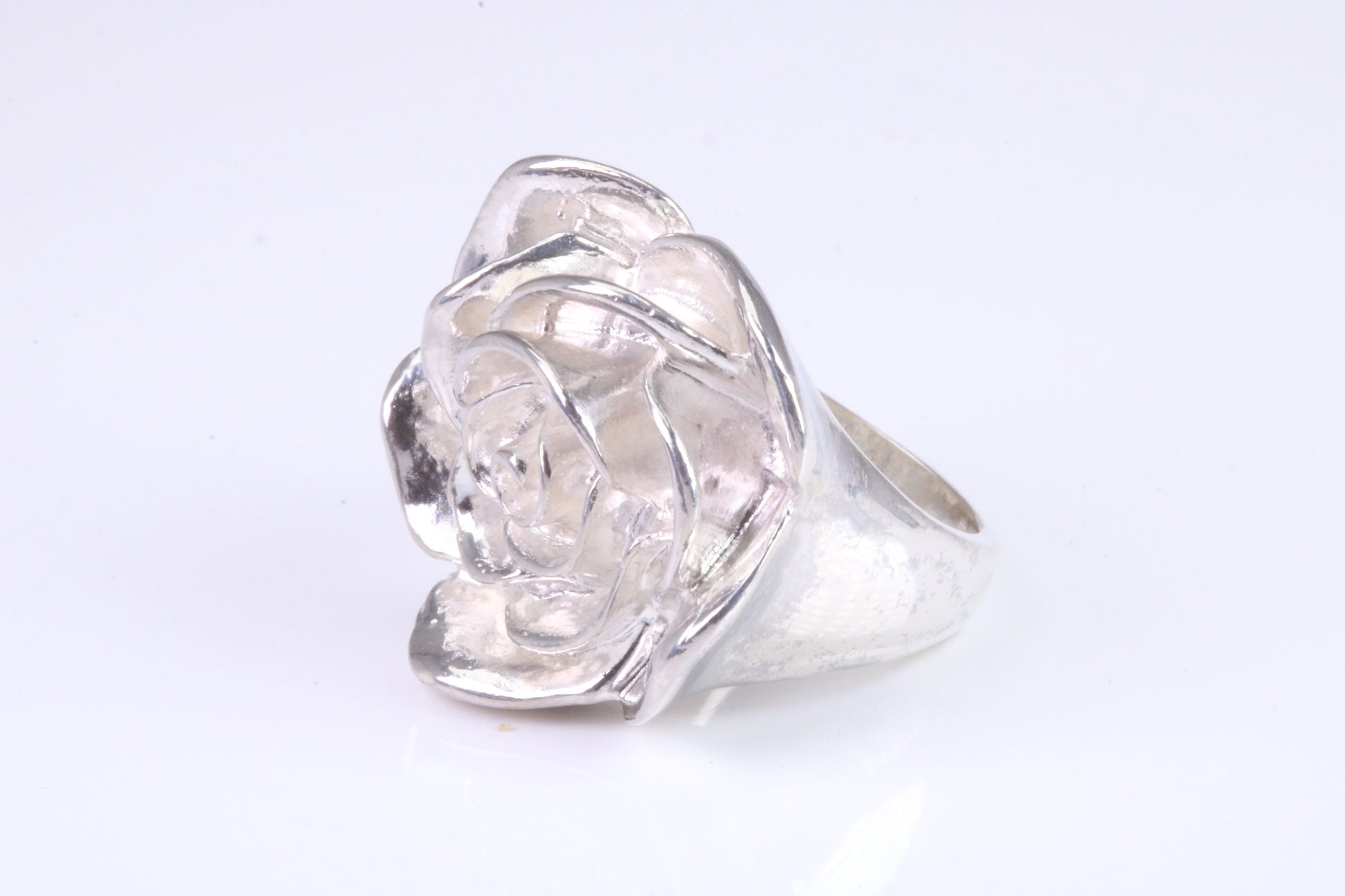 Large Chunky Rose Ring, made from solid cast silver, British Hallmarked