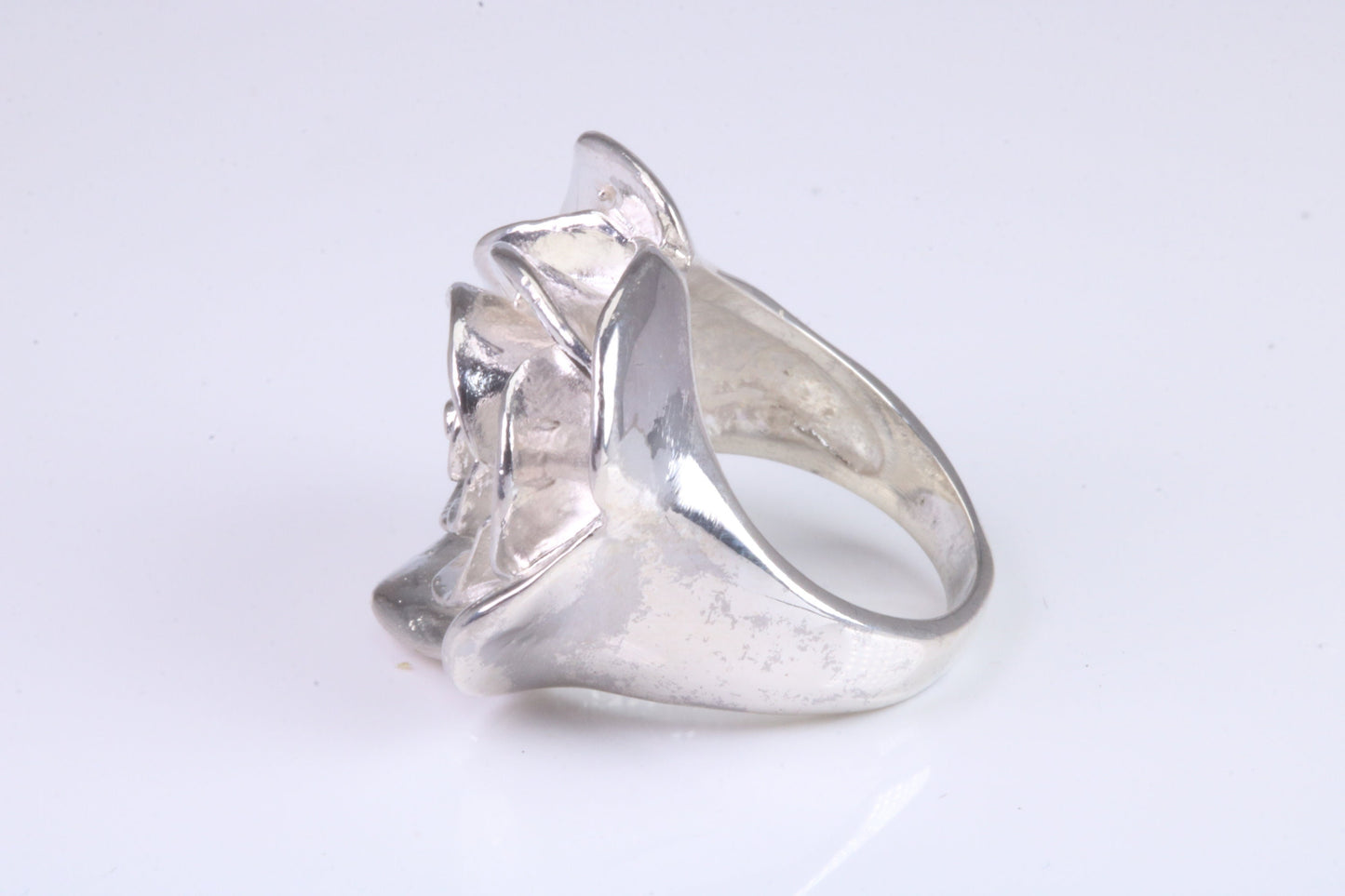 Large Chunky Rose Ring, made from solid cast silver, British Hallmarked