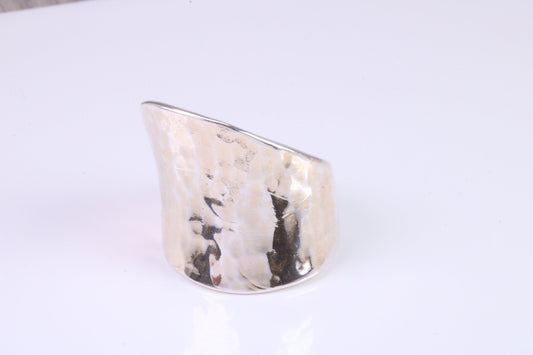 Large Hammered Finish Abstract ring, made from solid cast silver, British Hallmarked