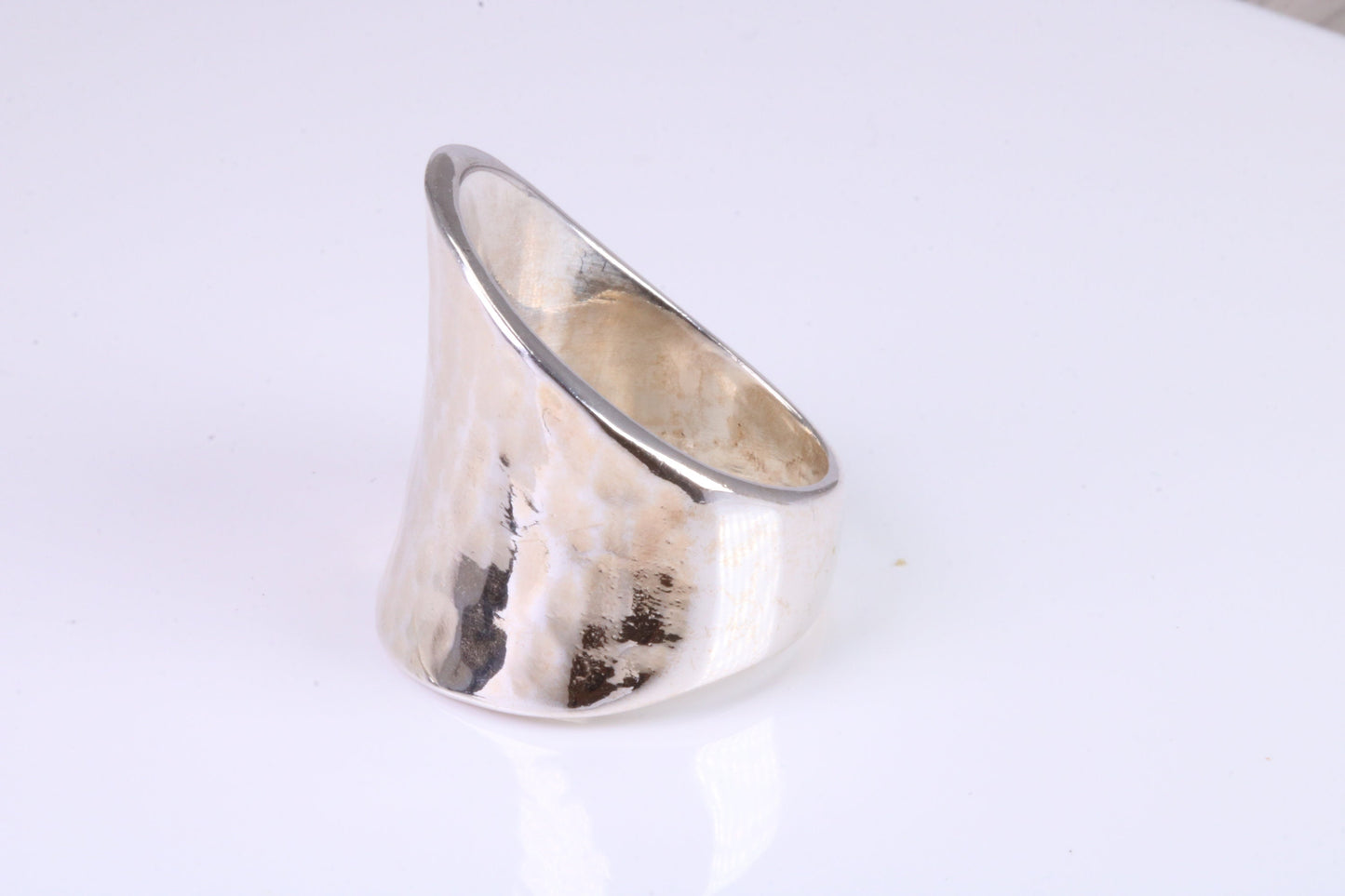 Large Hammered Finish Abstract ring, made from solid cast silver, British Hallmarked