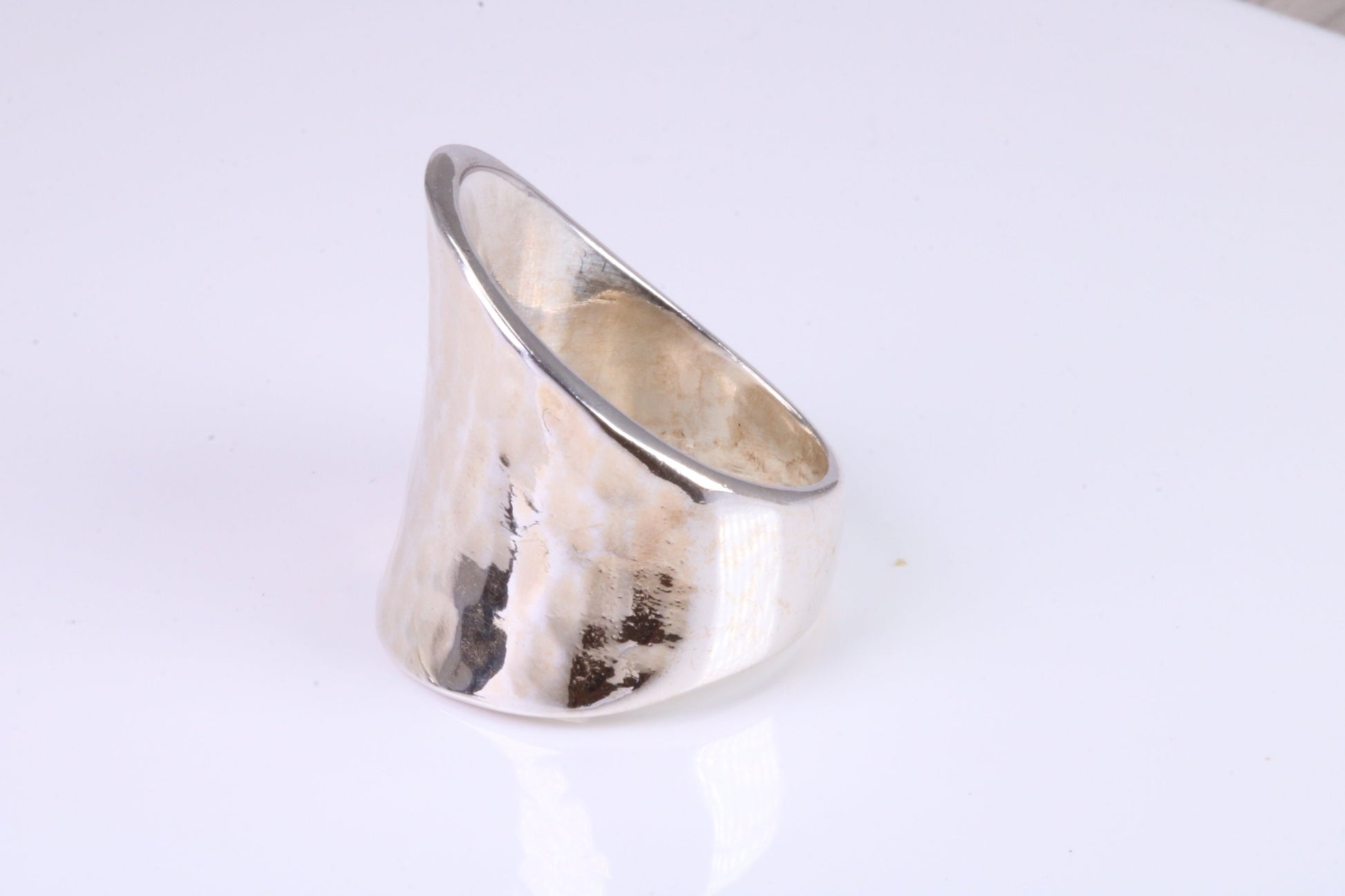 Large Hammered Finish Abstract ring, made from solid cast silver, British Hallmarked