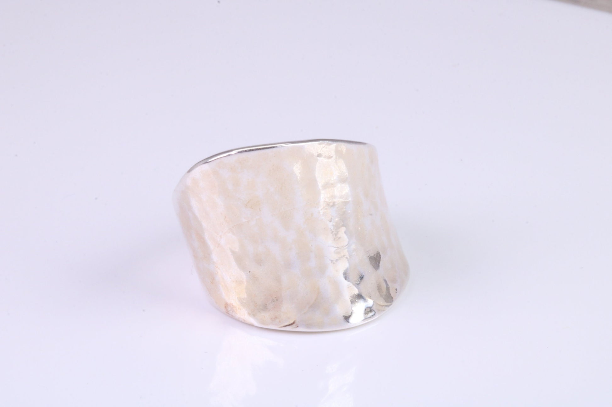 Large Hammered Finish Abstract ring, made from solid cast silver, British Hallmarked