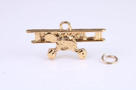 Airplane Charm, Traditional Charm, Made from Solid Cast Yellow Gold, British Hallmarked, Complete with Attachment Link