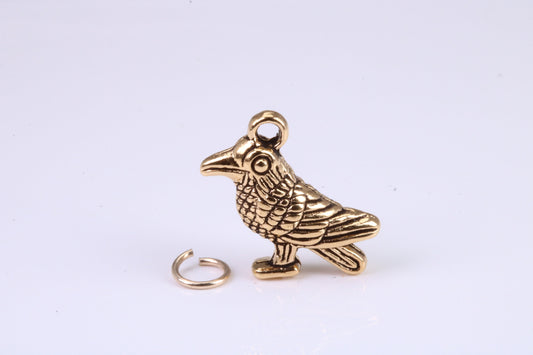 Raven Charm, Traditional Charm, Made from Solid Cast Yellow Gold, British Hallmarked, Complete with Attachment Link