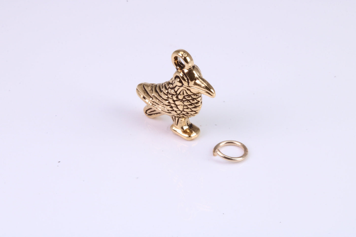 Raven Charm, Traditional Charm, Made from Solid Cast Yellow Gold, British Hallmarked, Complete with Attachment Link