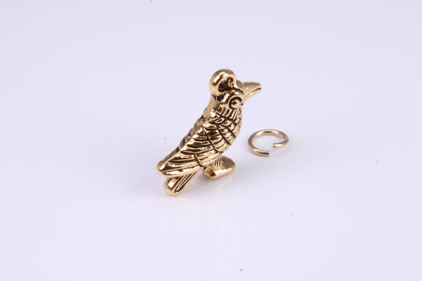 Raven Charm, Traditional Charm, Made from Solid Cast Yellow Gold, British Hallmarked, Complete with Attachment Link