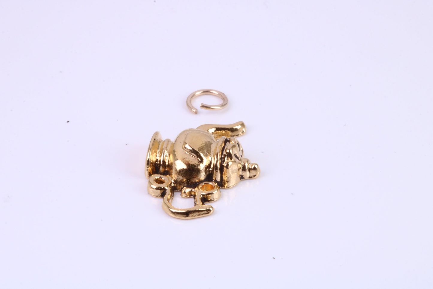 Teapot Charm, Traditional Charm, Made from Solid Cast Yellow Gold, British Hallmarked, Complete with Attachment Link