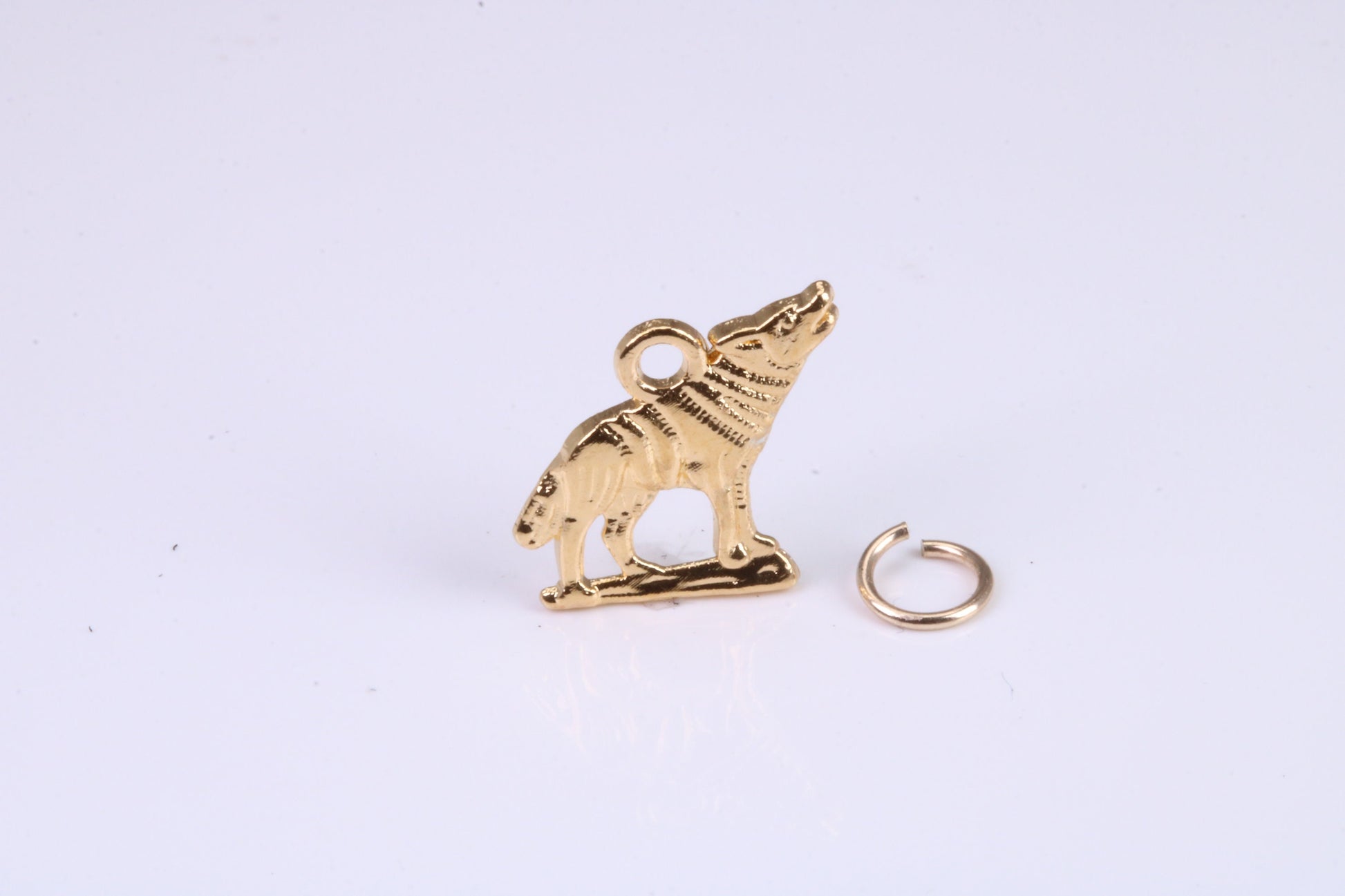 Wolf Charm, Traditional Charm, Made from Solid Cast Yellow Gold, British Hallmarked, Complete with Attachment Link