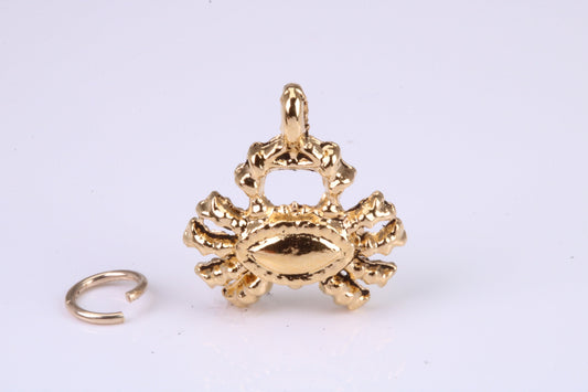 Crab Charm, Traditional Charm, Made from Solid Cast Yellow Gold, British Hallmarked, Complete with Attachment Link