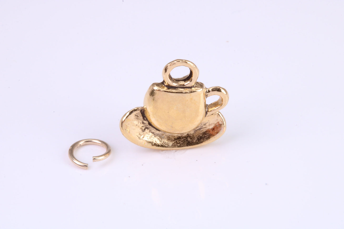 Tea Cup and Saucer Charm, Traditional Charm, Made from Solid Cast Yellow Gold, British Hallmarked, Complete with Attachment Link