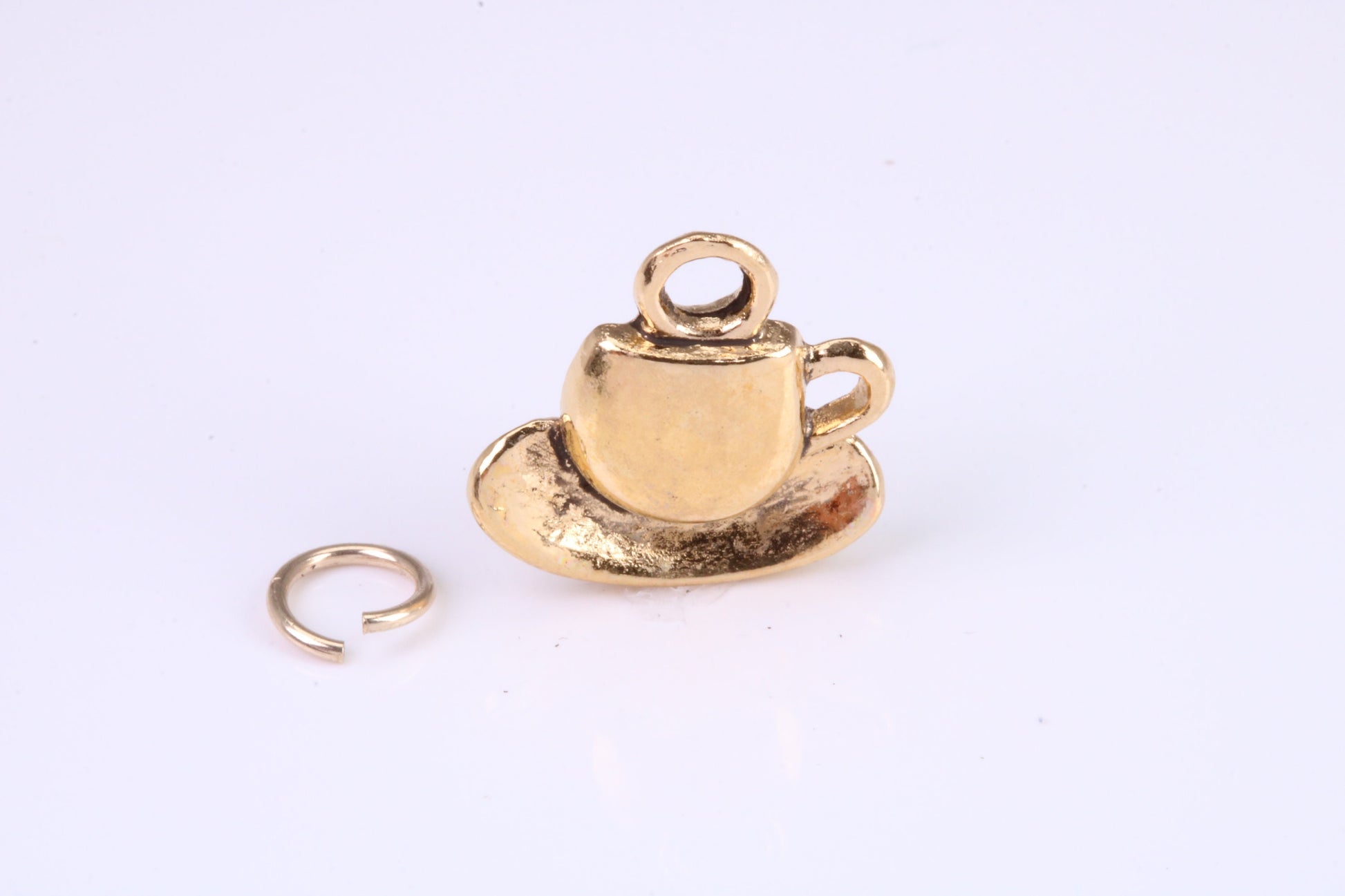 Tea Cup and Saucer Charm, Traditional Charm, Made from Solid Cast Yellow Gold, British Hallmarked, Complete with Attachment Link