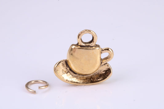 Tea Cup and Saucer Charm, Traditional Charm, Made from Solid Cast Yellow Gold, British Hallmarked, Complete with Attachment Link