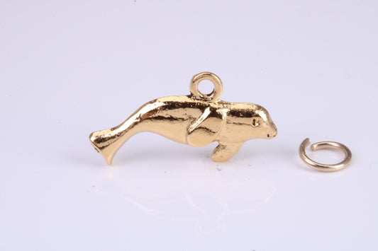 Manatee Charm, Traditional Charm, Made from Solid Cast Yellow Gold, British Hallmarked, Complete with Attachment Link