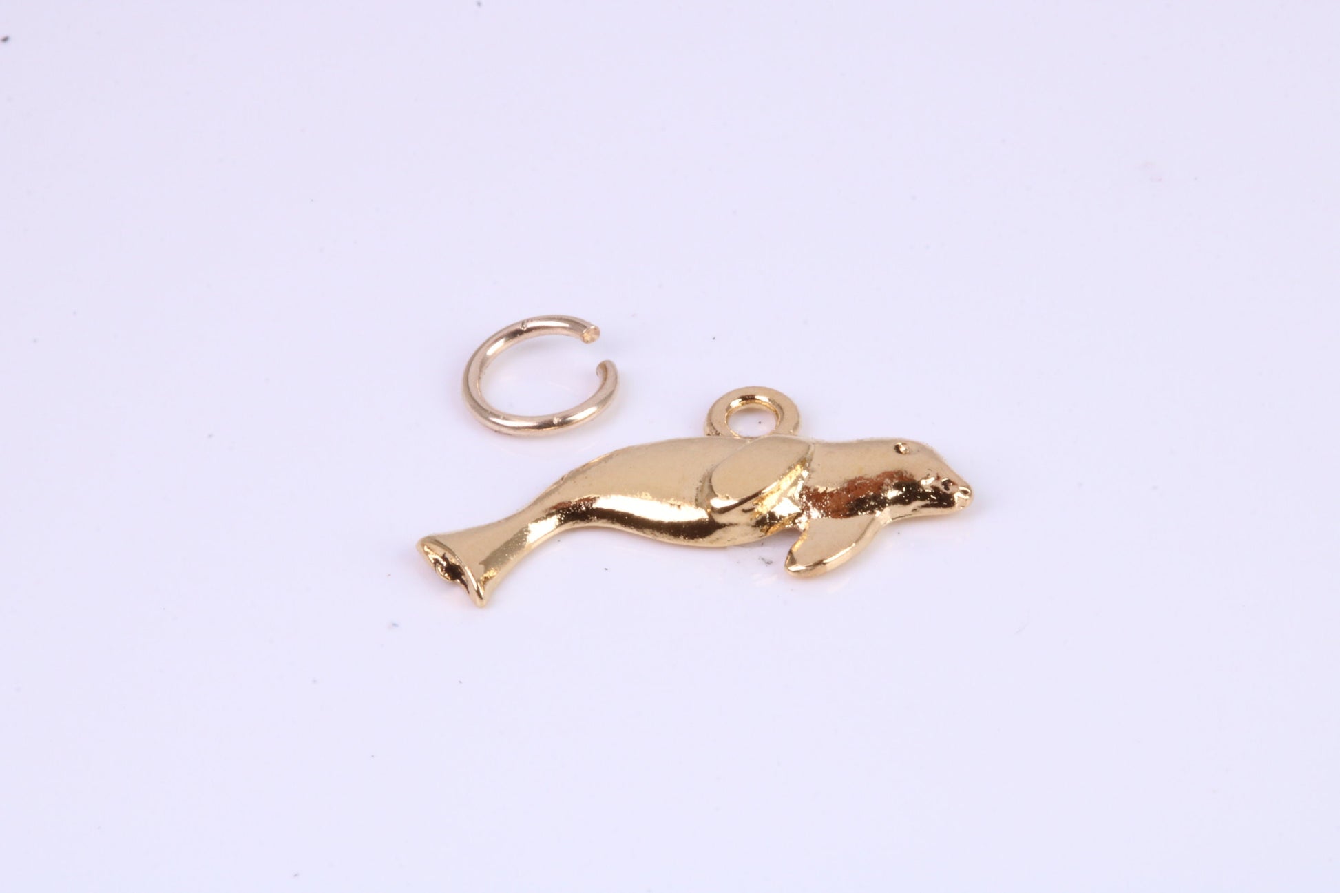 Manatee Charm, Traditional Charm, Made from Solid Cast Yellow Gold, British Hallmarked, Complete with Attachment Link