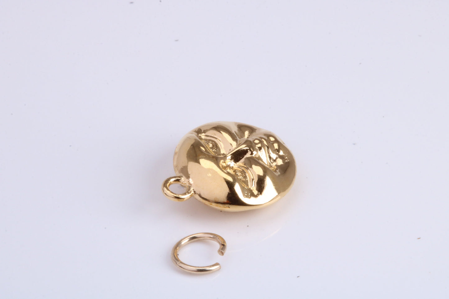 Happy and Sad Moon Charm, Traditional Charm, Made from Solid Cast Yellow Gold, British Hallmarked