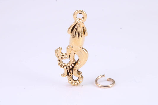 Squid Charm, Traditional Charm, Made from Solid Cast Yellow Gold, British Hallmarked