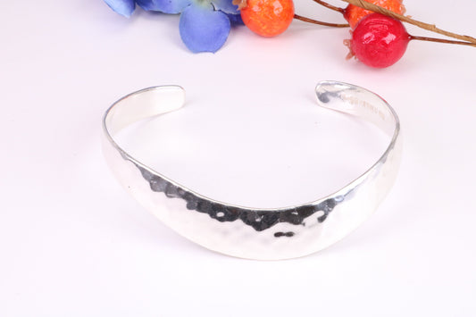 Hammered Finish Oval Solid Silver Bangle