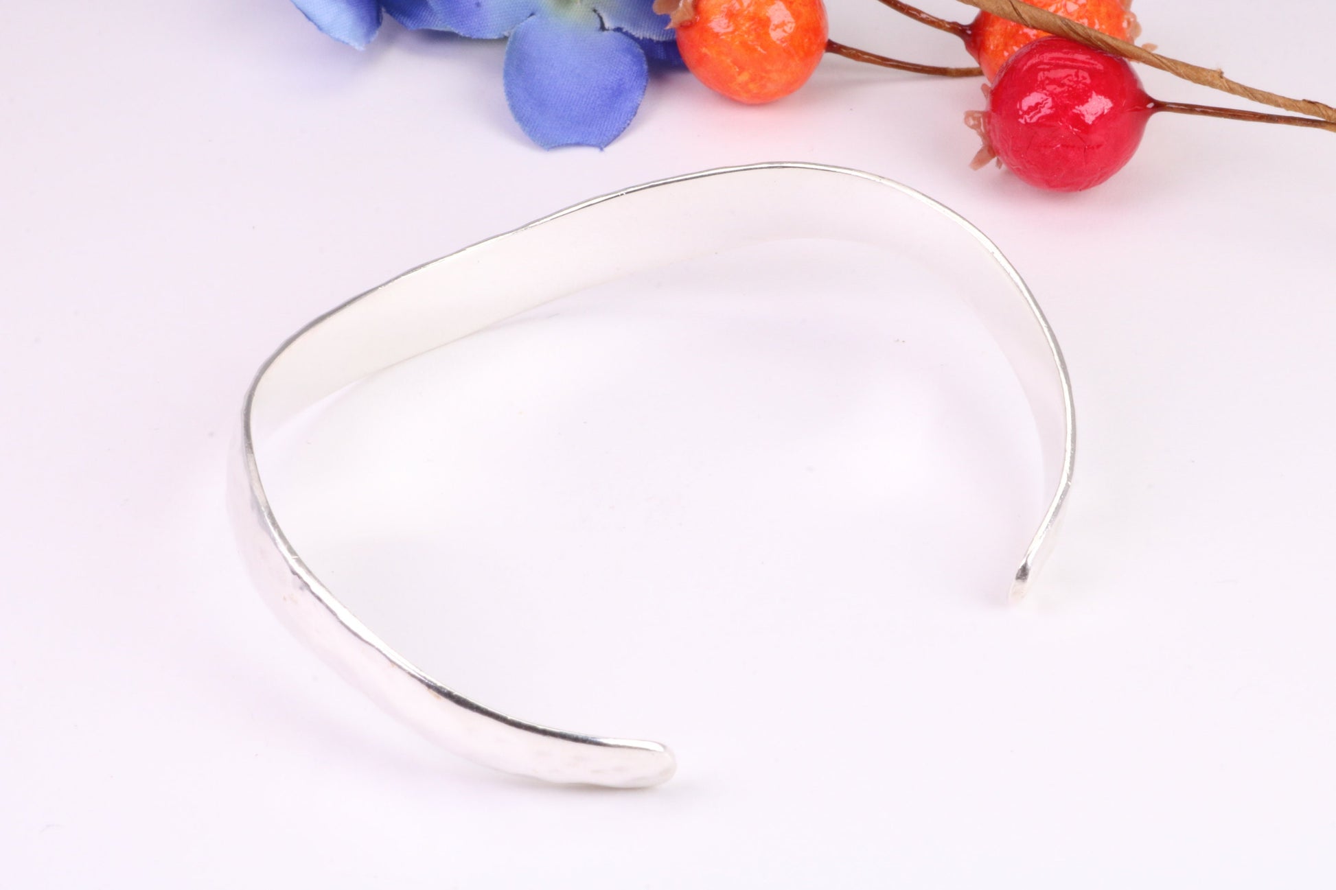 Hammered Finish Oval Solid Silver Bangle