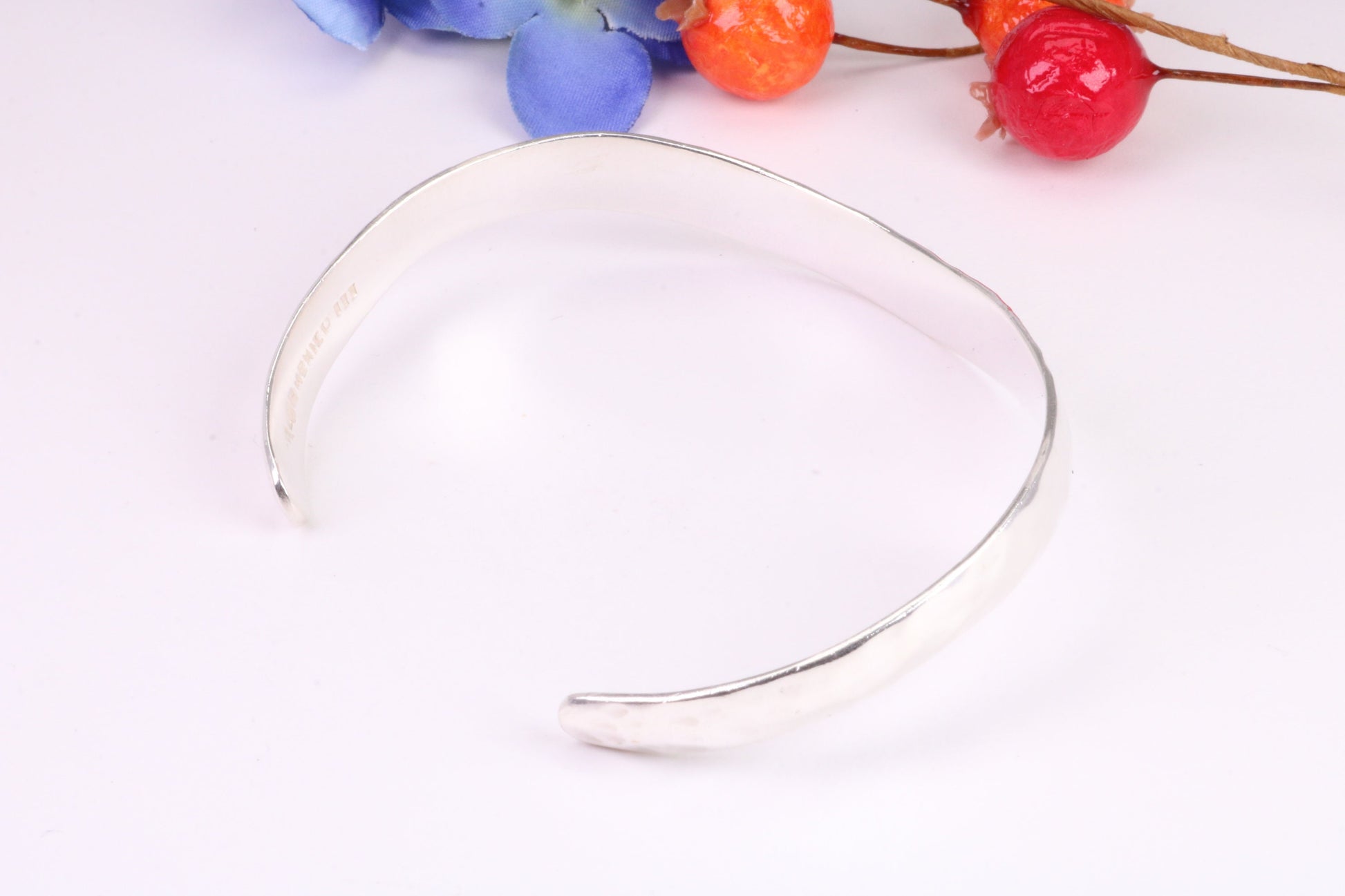 Hammered Finish Oval Solid Silver Bangle