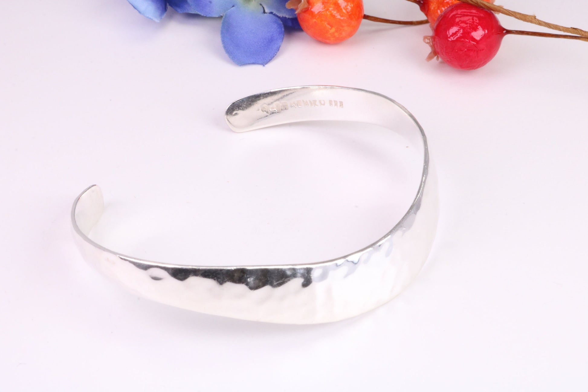 Hammered Finish Oval Solid Silver Bangle