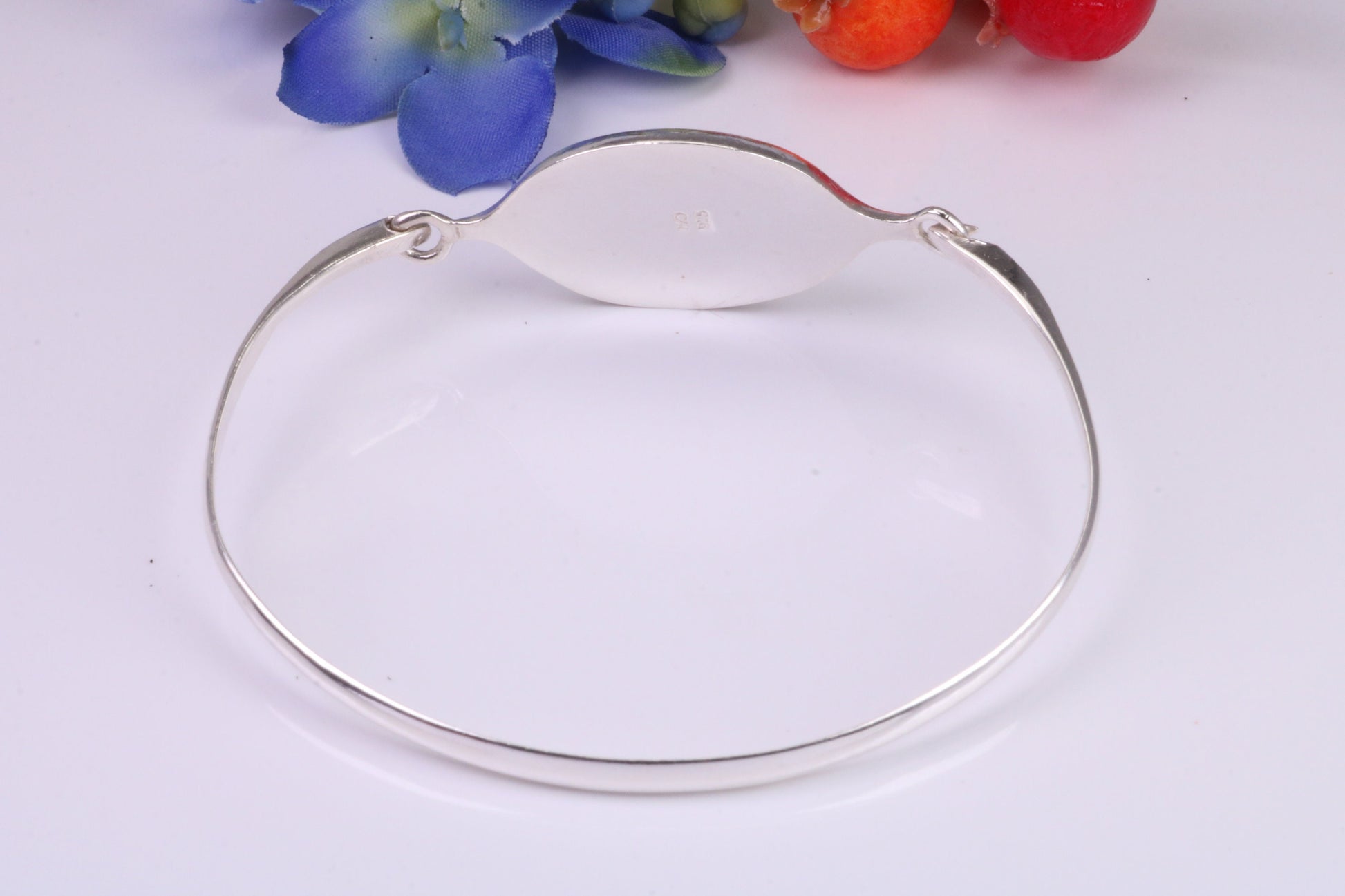 Black Onyx set Oval Solid Silver Bangle