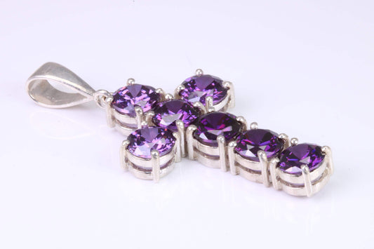 Large and Chunky Sterling Silver Amethyst C Z set Cross.