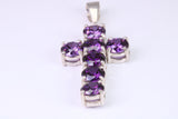 Large and Chunky Sterling Silver Amethyst C Z set Cross.