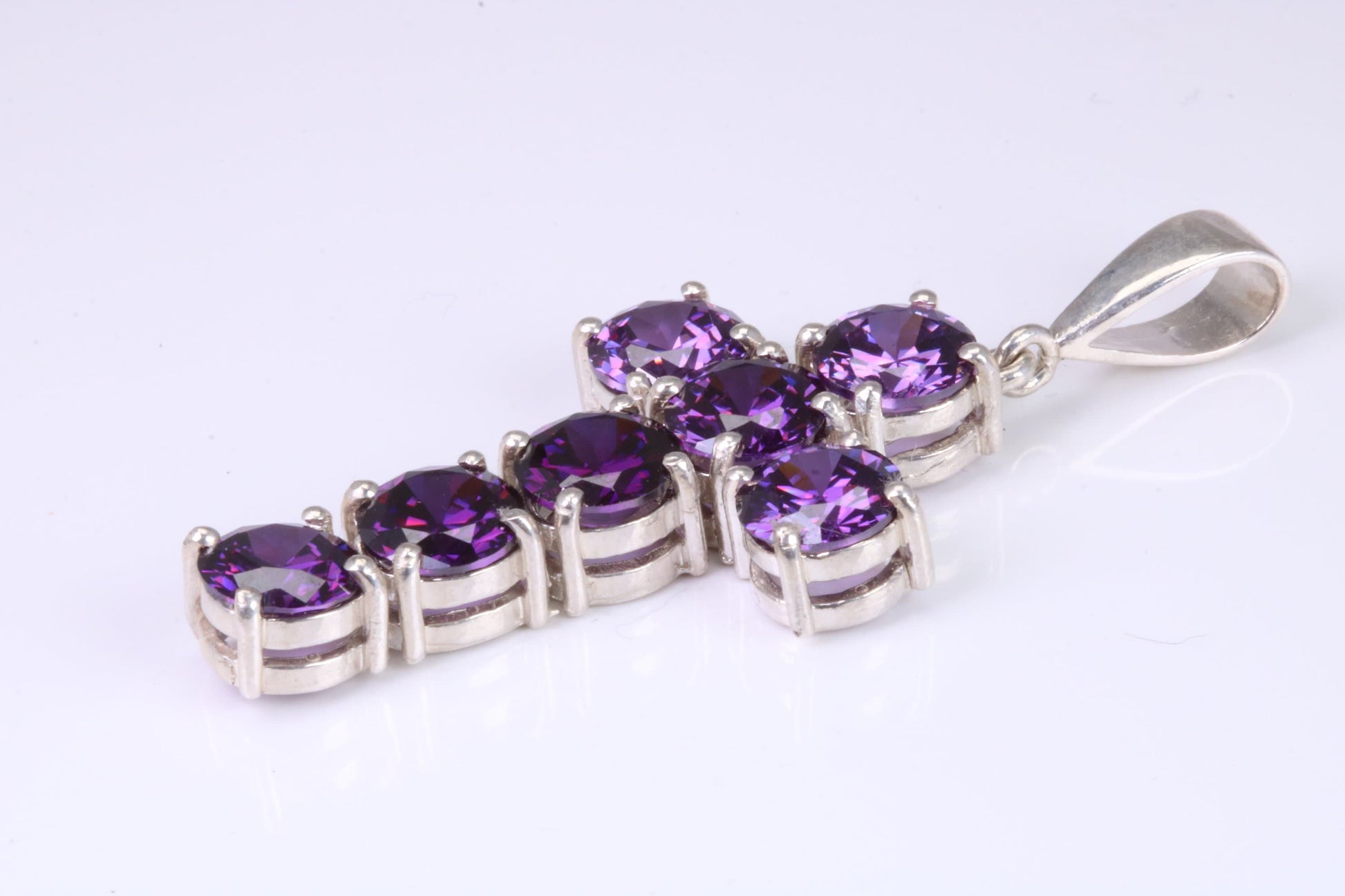 Large and Chunky Sterling Silver Amethyst C Z set Cross.