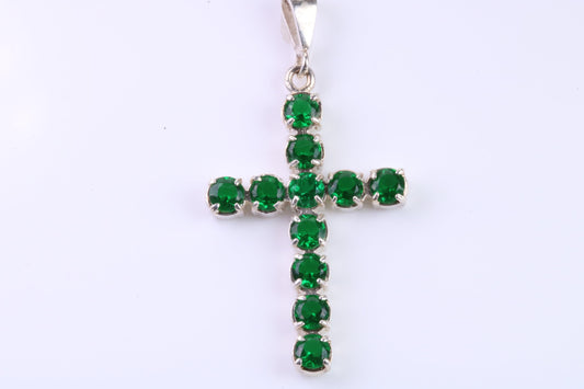 Large Emerald C Z set Sterling Silver Cross